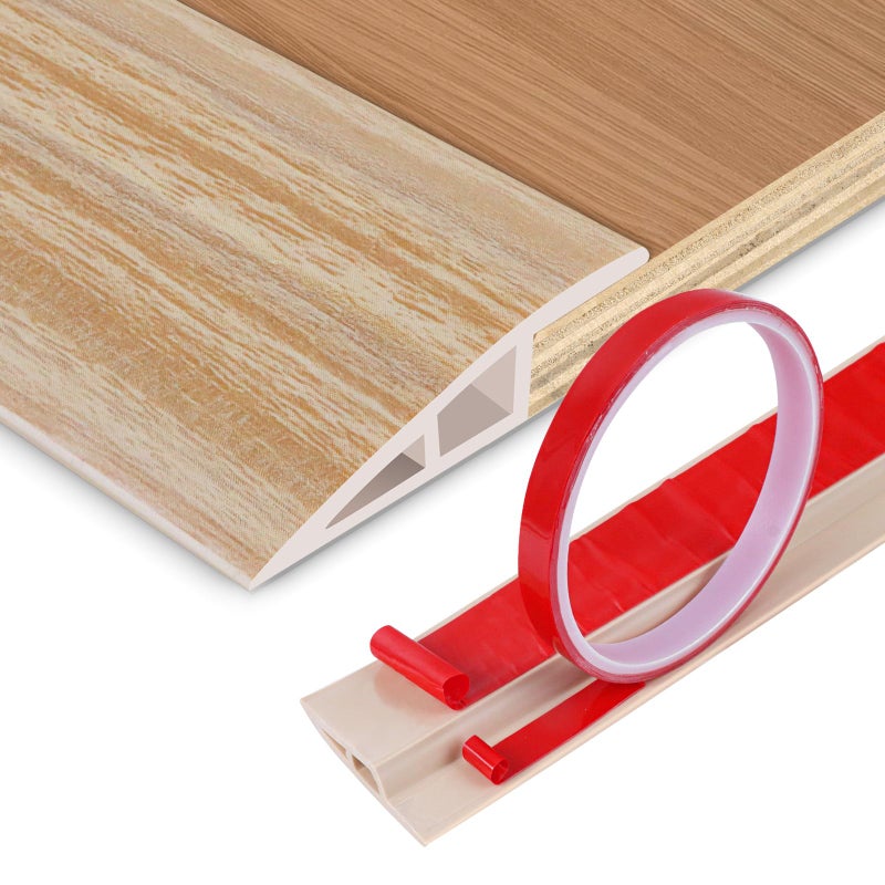 DBHXXMB-HH Floor Transition Strip Vinyl Door Threshold Ramp Self Adhesive Carpet Edging Strip Doorway Edge Trim, Overlap Edge Reducer for Laminate Carpet, Floor, Tile (Light Yellow Grain, 1/5"" to 2/5"", 10Ft) - Image 1